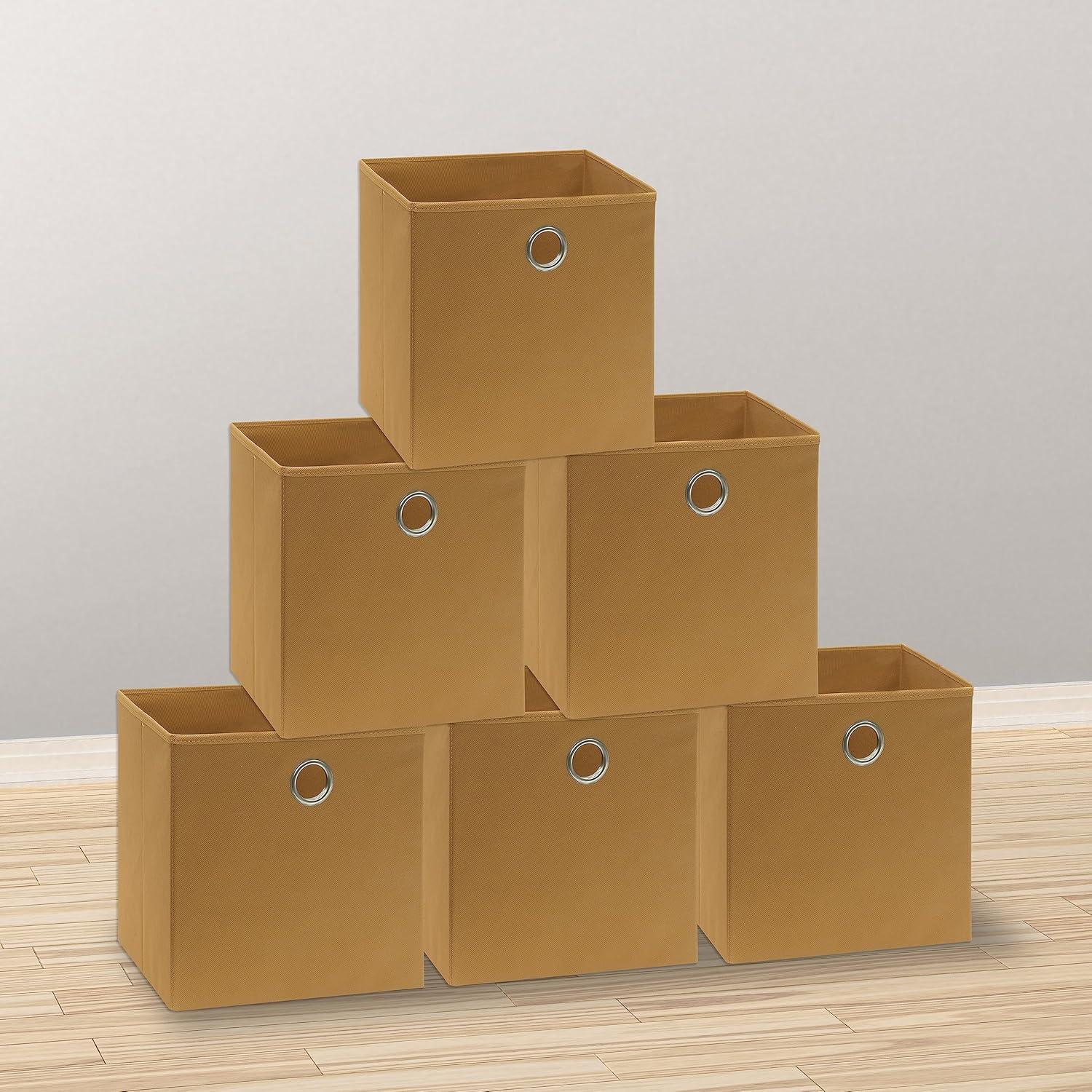 imageSimple Houseware Foldable Cube Storage Bins with Handles 11Inch Gray 6Pack Fabric Cubes Organizer for Closet or ShelvesTan