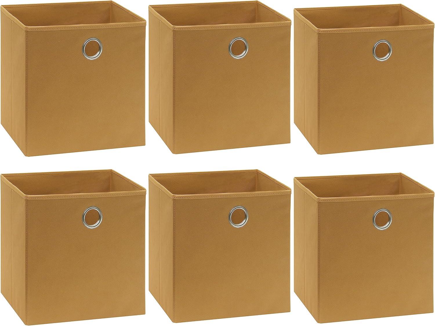 imageSimple Houseware Foldable Cube Storage Bins with Handles 11Inch Gray 6Pack Fabric Cubes Organizer for Closet or ShelvesTan