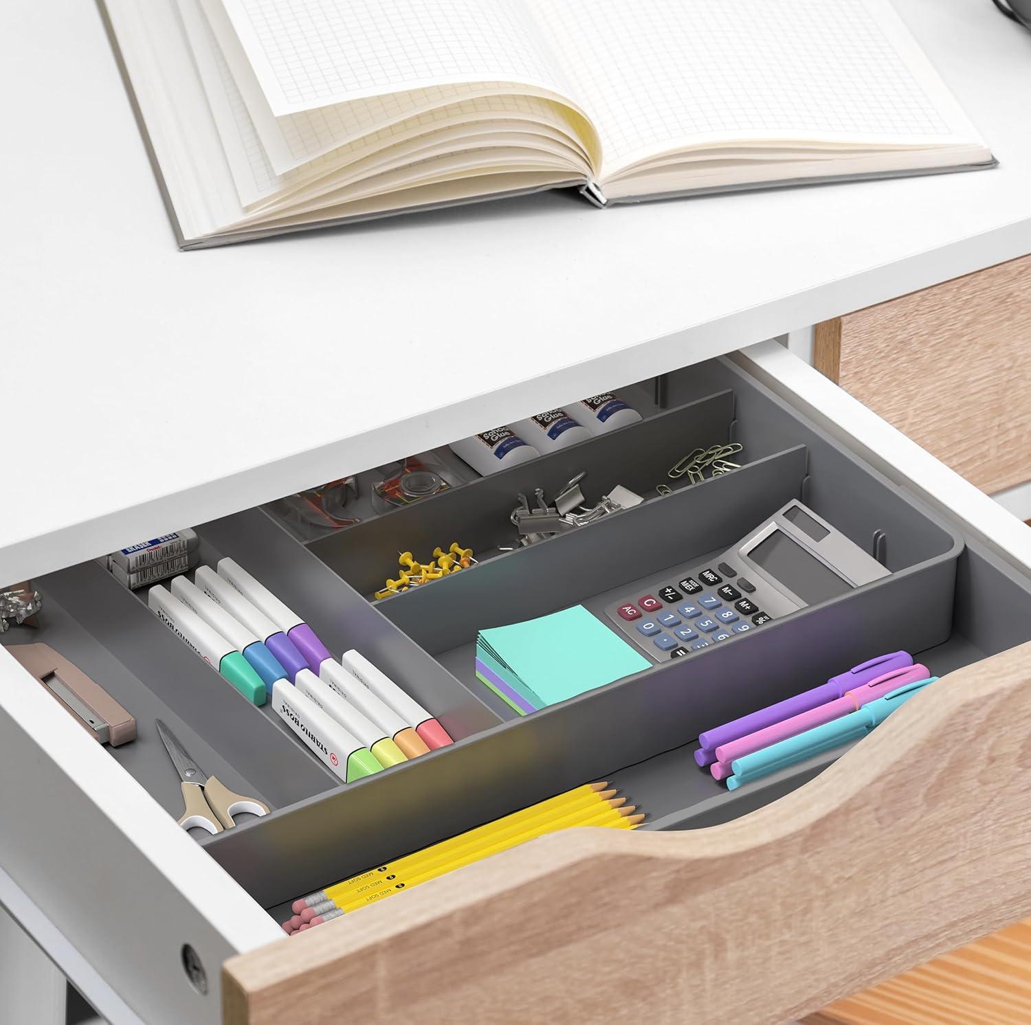 imageSimple Houseware Expandable amp Adjustable Cutlery Drawer Organizer Large Utensil and Flatware Tray for Kitchen Drawers WhiteGray
