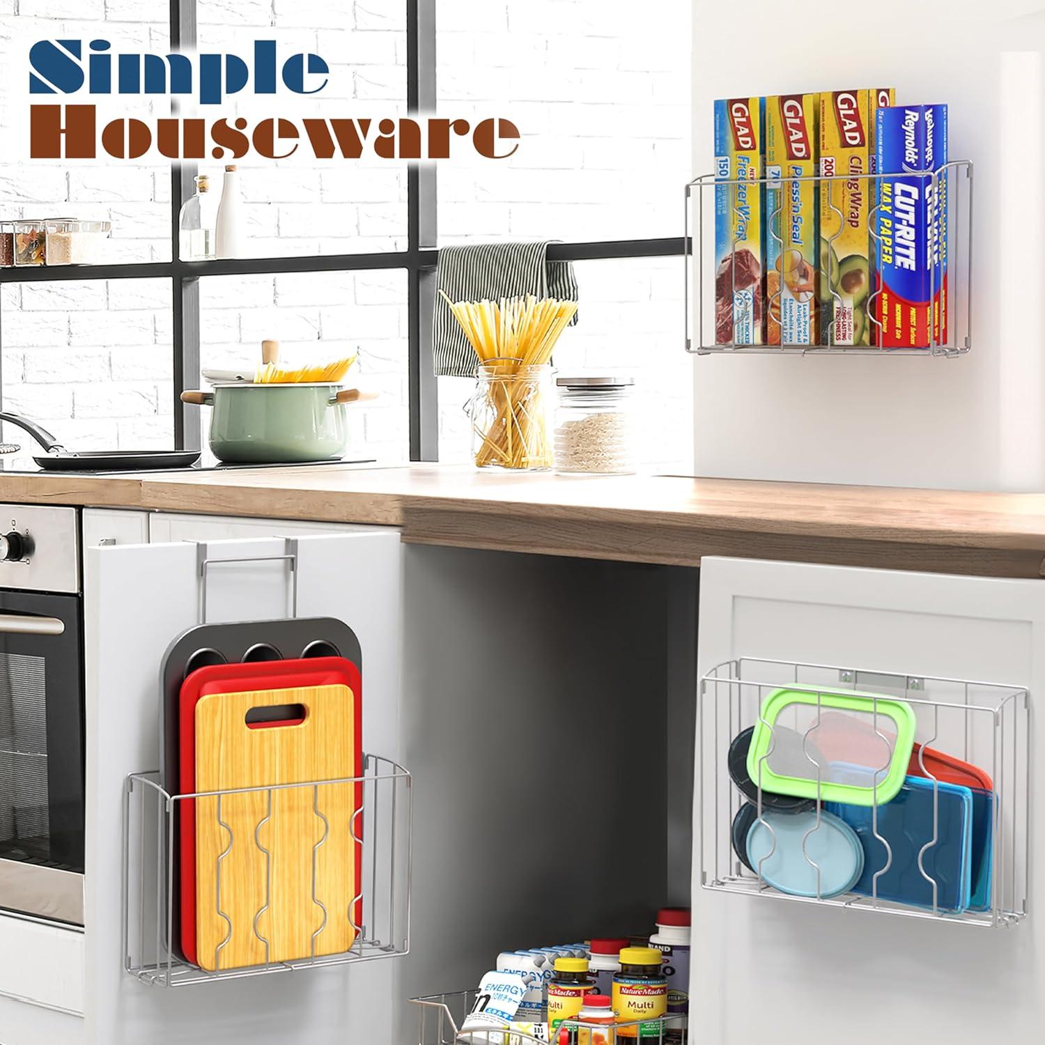 imageSimple Houseware Over the Cabinet Door Organizer Holder 2 Pack 135 Wx425 Dx185 H and 125 Wx36 Dx185 H Silver1 Pack