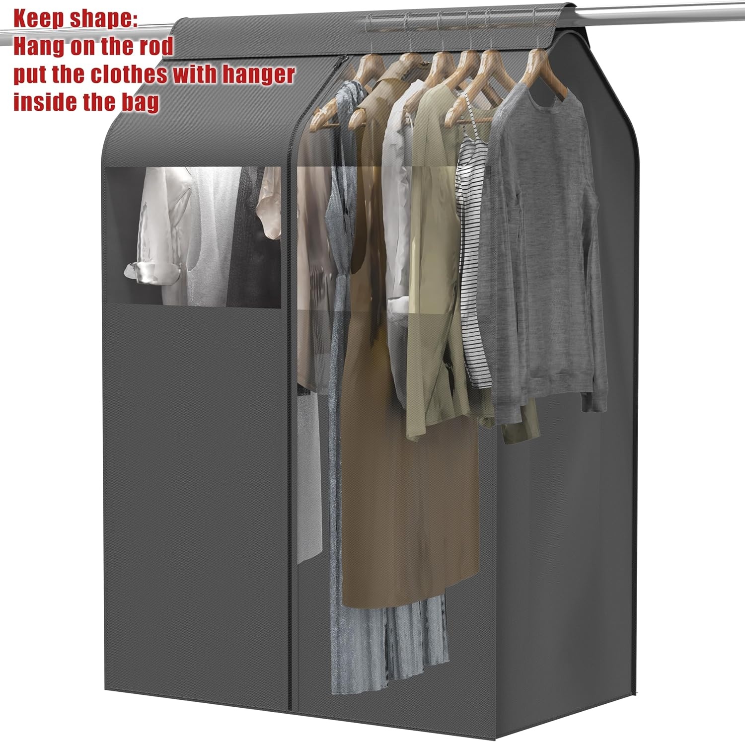 imageSimple Houseware 30W x 54H Garment Cover with Bottom Seal and Clear Window for Clothes RackClosetHanging Clothes Dark Gray54 x 30