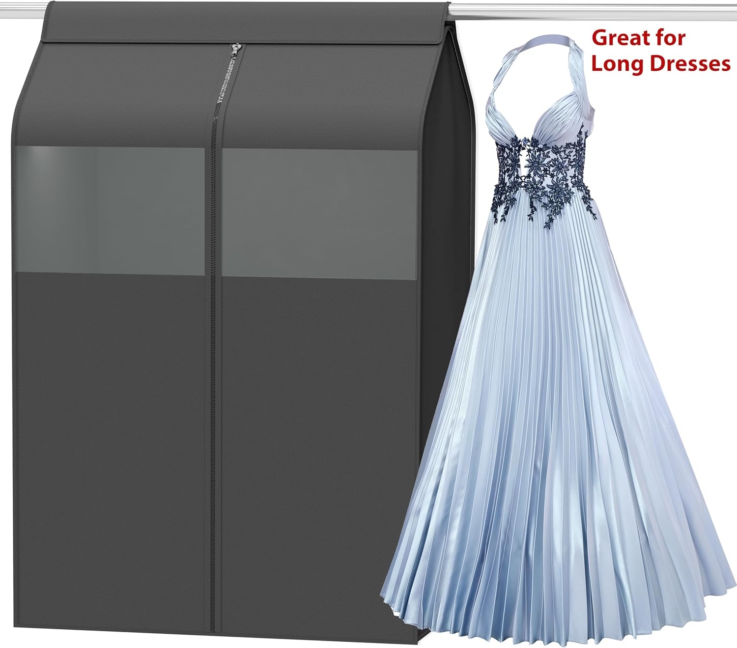 imageSimple Houseware 30W x 54H Garment Cover with Bottom Seal and Clear Window for Clothes RackClosetHanging Clothes Dark Gray54 x 30