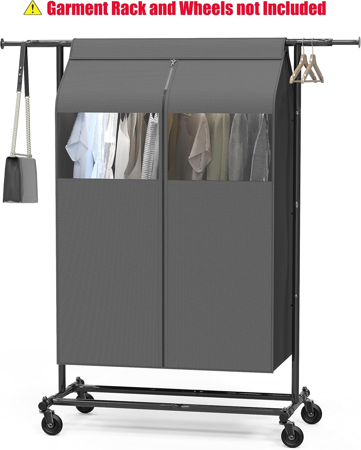 imageSimple Houseware 30W x 54H Garment Cover with Bottom Seal and Clear Window for Clothes RackClosetHanging Clothes Dark Gray54 x 30