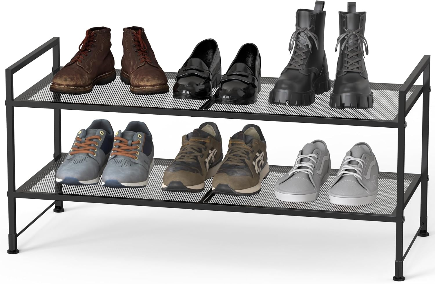 image:imageSimple Houseware 2Tier Stackable Wired Grid Shoe Rack BlackMesh Panel