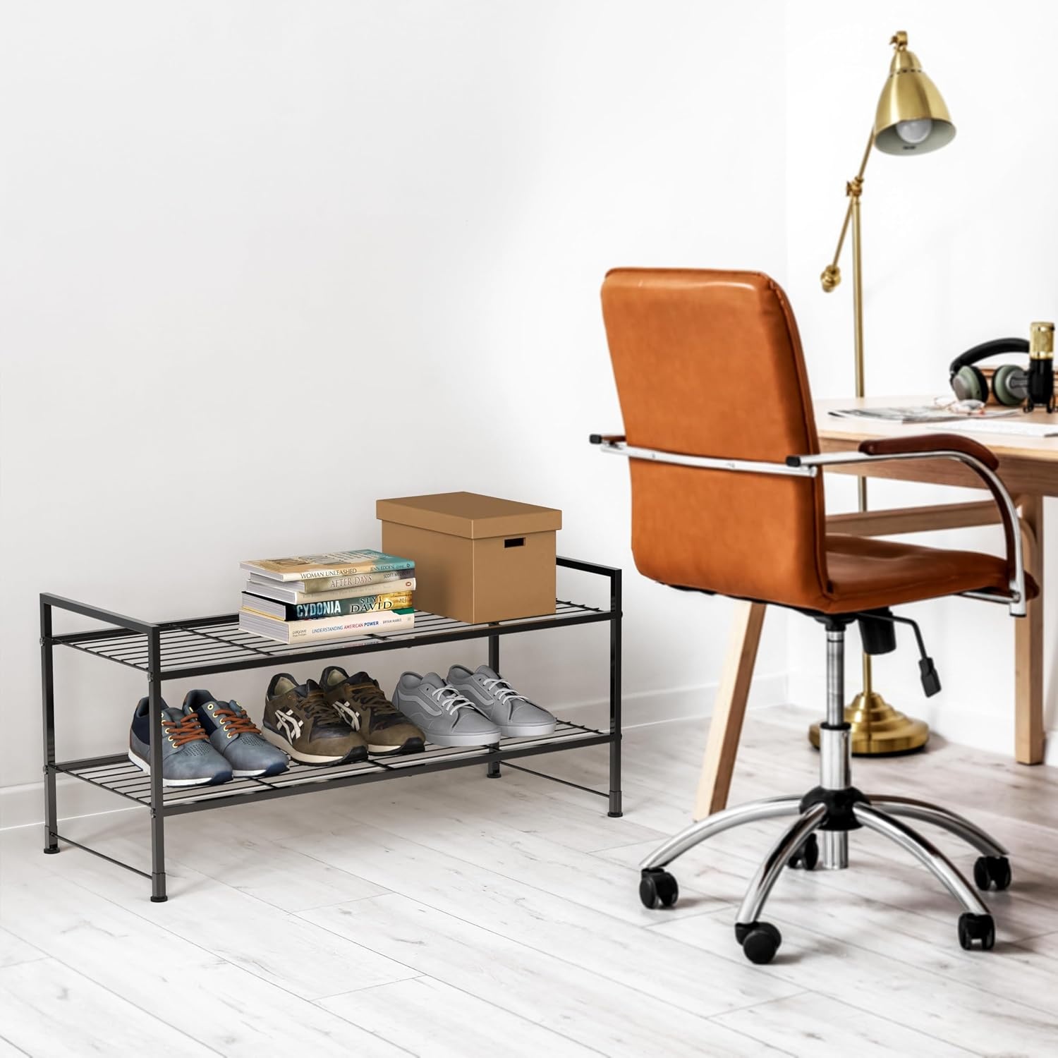 image:imageSimple Houseware 2Tier Stackable Wired Grid Shoe Rack BlackWired Grid Panel
