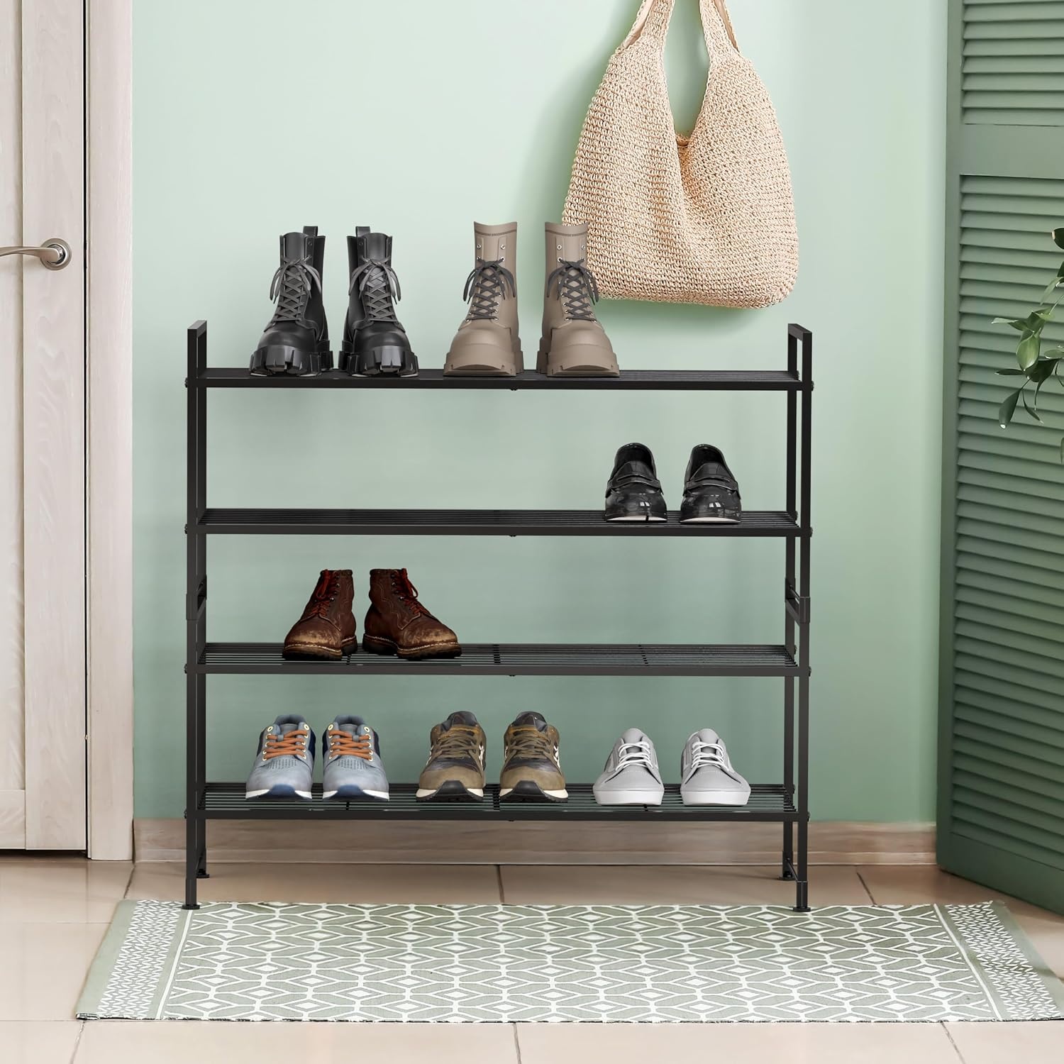 image:imageSimple Houseware 2Tier Stackable Wired Grid Shoe Rack BlackWired Grid Panel