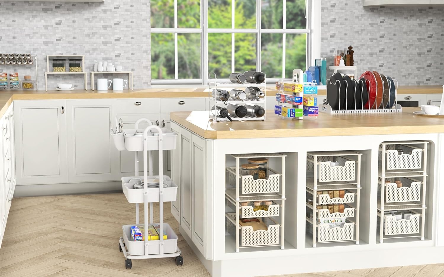 image:imageSimple Houseware Water Bottle Travel Mug Cabinet Adjustable Storage White