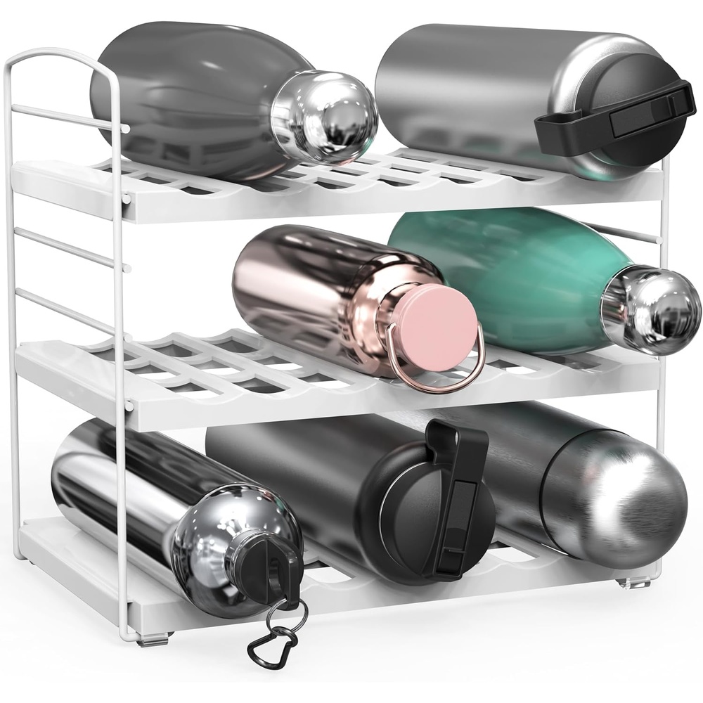 image:imageSimple Houseware Water Bottle Travel Mug Cabinet Adjustable Storage White