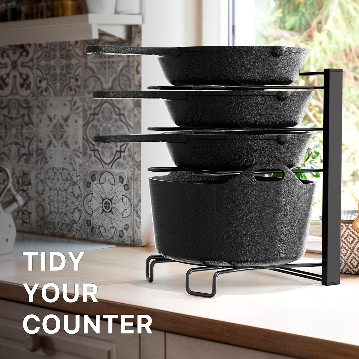 image:imageSimple Houseware 5 Compartments Height Adjustable Pan Organizer Black 2PackBlack