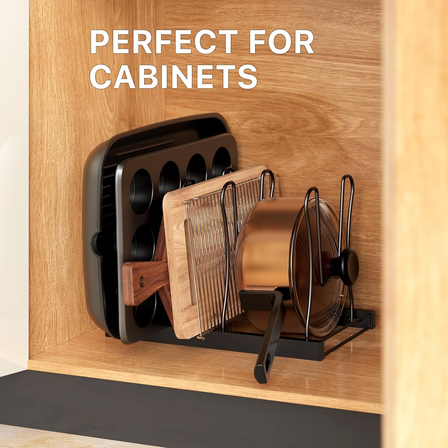 image:imageSimple Houseware 5 Compartments Height Adjustable Pan Organizer Black 2PackBlack