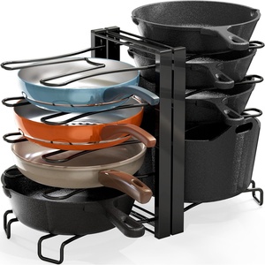 Simple Houseware 5 Compartments Height Adjustable Pan Organizer, Black, 2-Pack(Black)