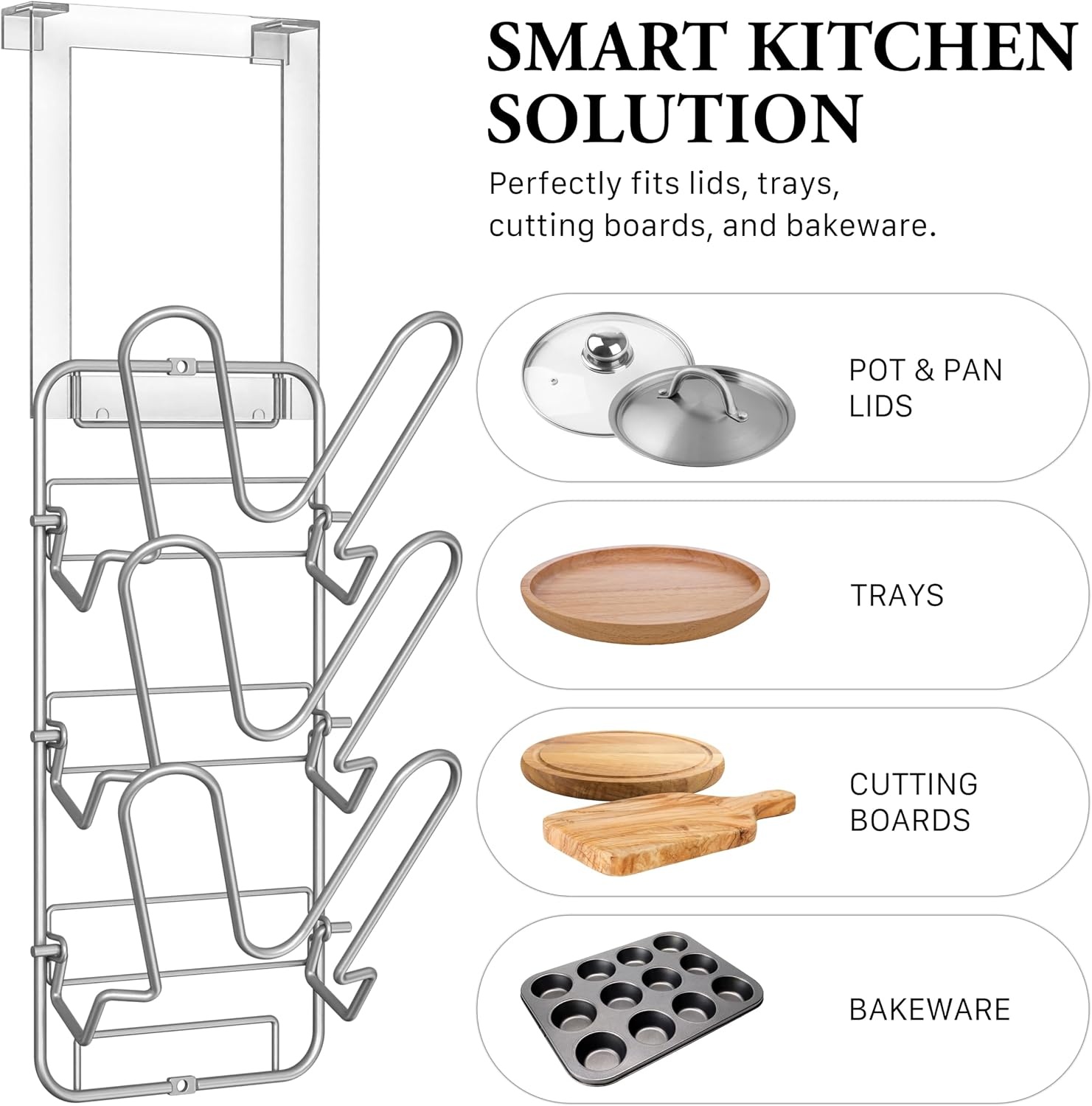 image:imageSimple Houseware 3Tier Removable Shelf Wall Mount Pot Lid Rack 2 Pack