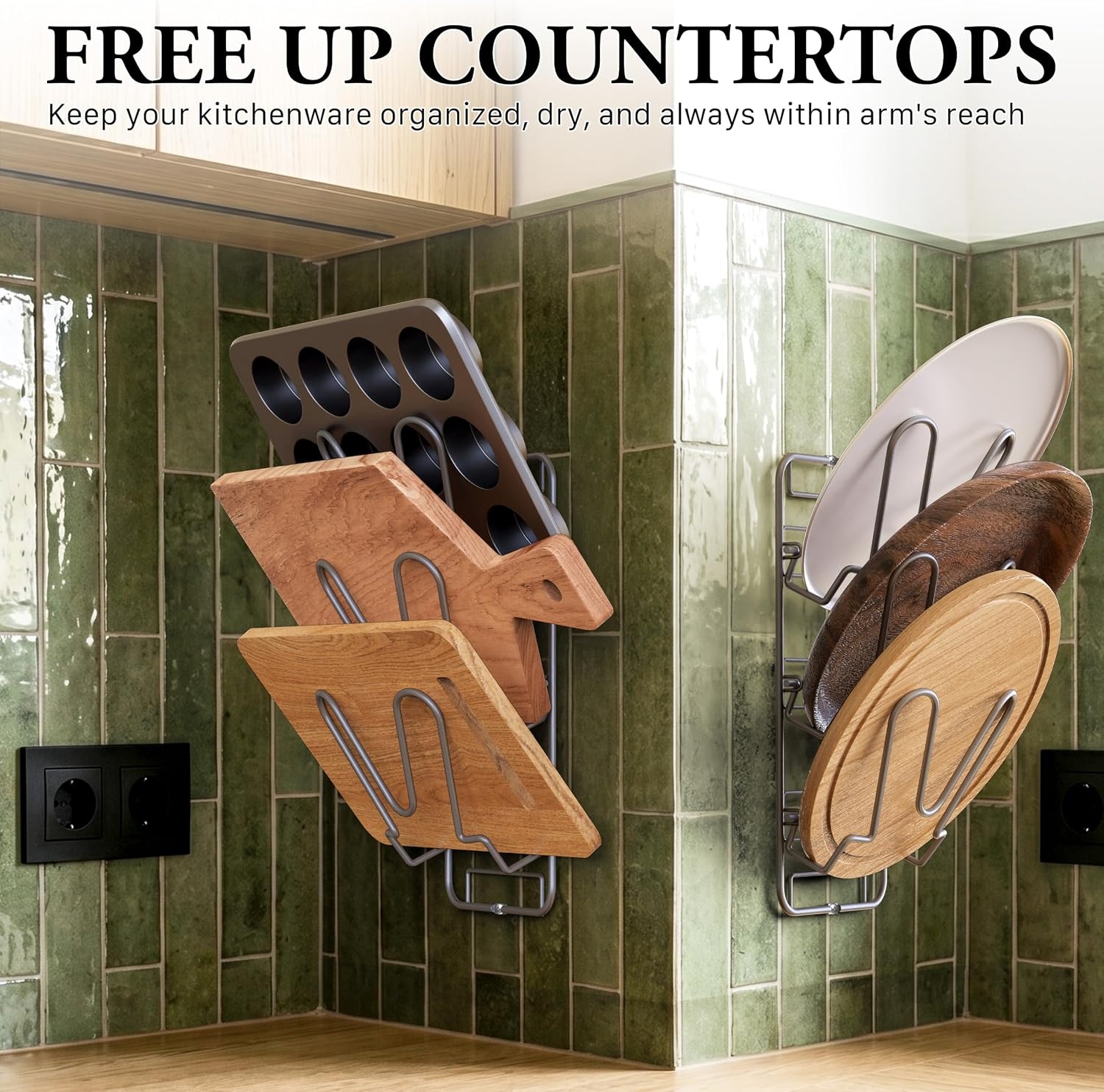 image:imageSimple Houseware 3Tier Removable Shelf Wall Mount Pot Lid Rack 2 Pack